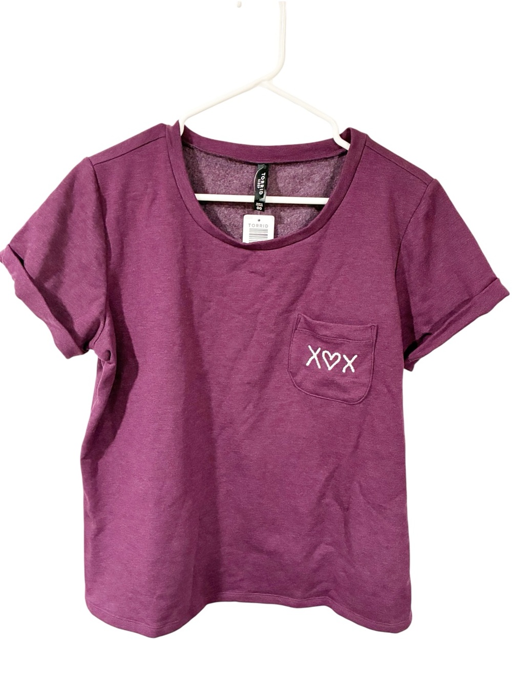 Torrid Sleep Purple Short Sleeve Tee XOX Detail Fleece Lined Size Medium/Large